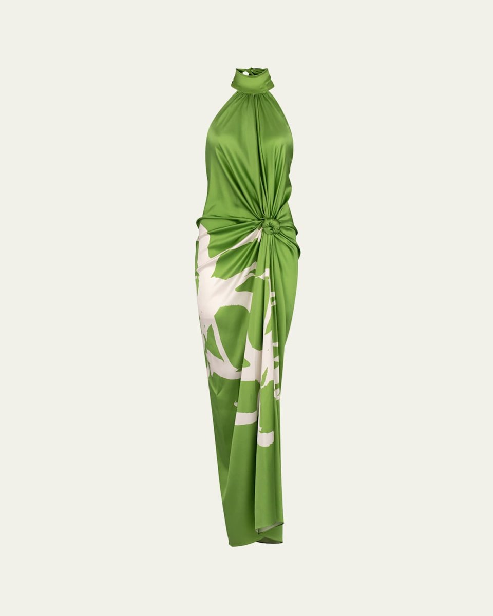 Olatz Abstract Halter Knotted Silk Dress